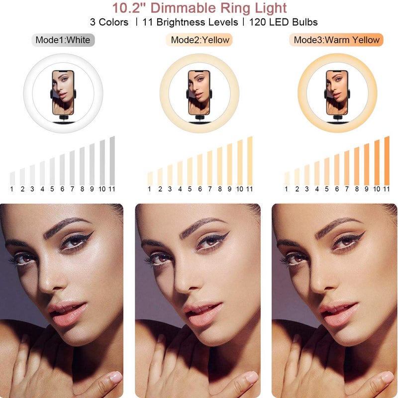 Xeneo 10" Desktop Selfie Ring Light with Stand and Phone Holder for iPhone Android, 3 Light Modes Dimmable LED Ringlight for YouTube/Video Shooting/Streaming/Makeup with Remote Shutter - Image 1